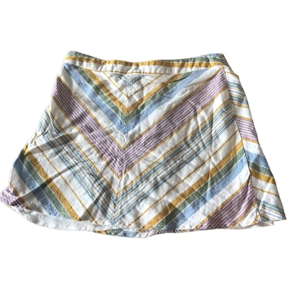 Free People Yours Truly Multicolor Chevron Striped Linen Blend A-Line Mini Skirt - Picture 2 of 4